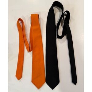 Vintage Set of Two Mens Ties Orange and Black Silk Blend Classic Design